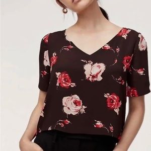 Babaton Randy Blouse Navy & Red Flowers